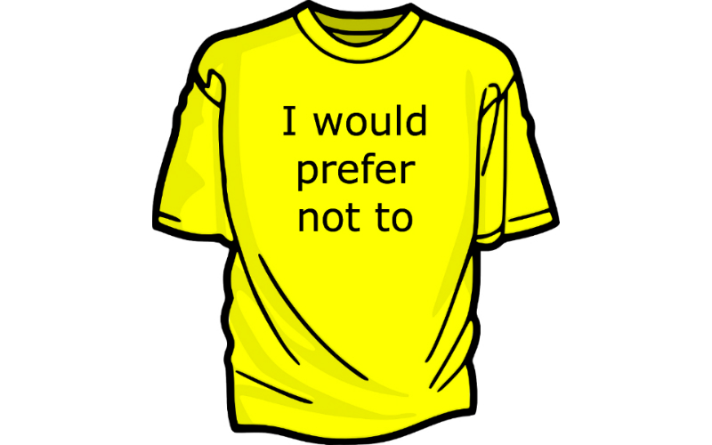 Yellow t-shirt with caption: I would prefer not to