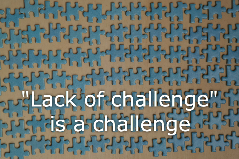 puzzle pieces with caption "Lack of challenge" is a challenge