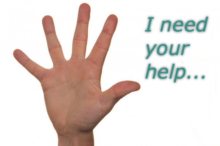 Raised hand with text I need your help